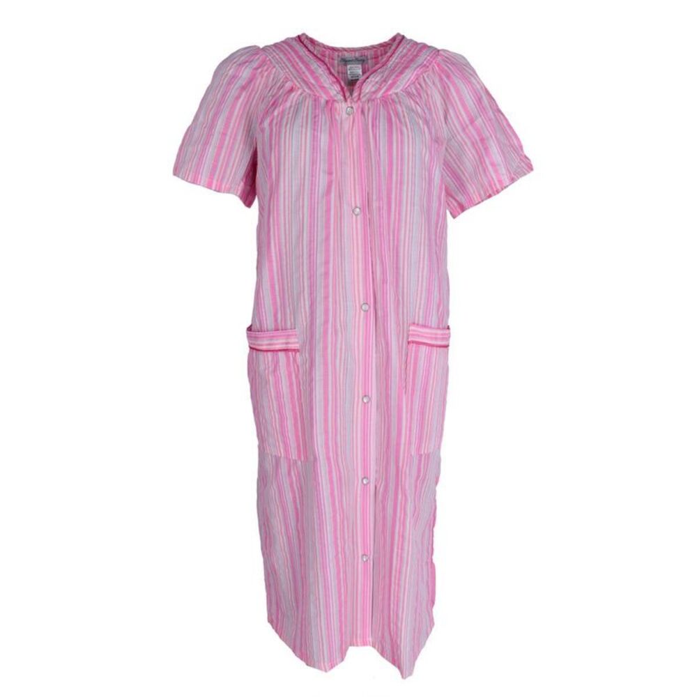 Elegant Emily Women's Snap Front Striped Duster Gown